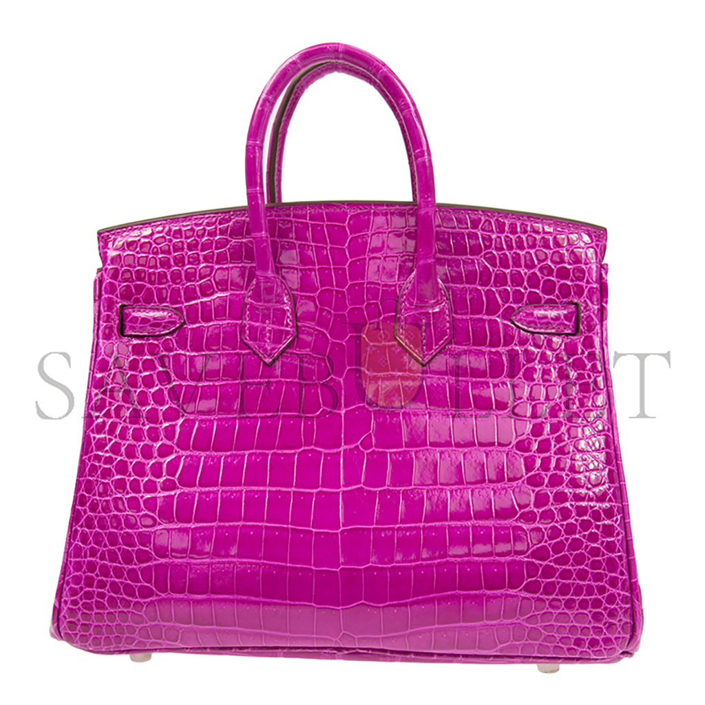 HERMÈS MASTER BIRKIN 25 CROCODILE LEATHER PINK PURPLE SILVER BUCKLE H041354CK23 (25*20*13cm)